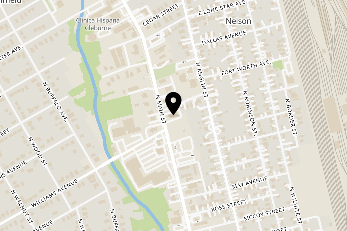 Map showing the location of la Cima Méxican Cuisine Grill & Bar on 736 N Main St in Cleburne